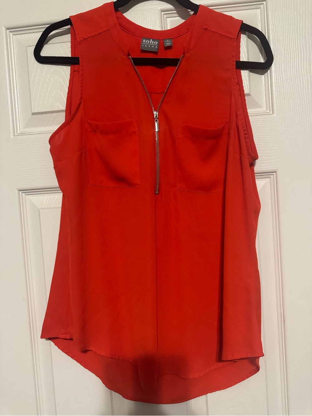 Soho Red Sleeveless Zip-Front Blouse